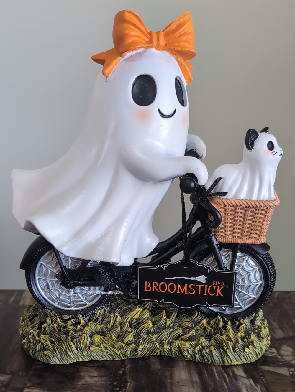 Broomstick Blvd Ghost Girl On Bike with Ghost Cat Happen Tabletop Decor 👻🐈‍⬛